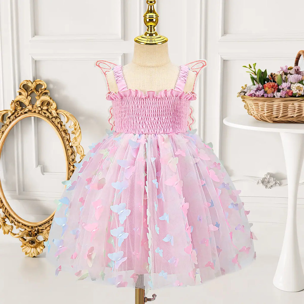 Girls Pink Girls Pink 3D Butterfly Wing Applique Tulle Overlay Fit & Flare Dress Casual Dresses Pink 2-3 Y