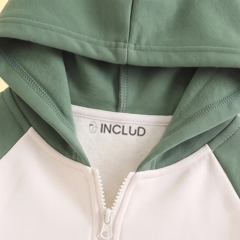 Boys Olive Green Colorblocked Zip-Up Hoodie Sweatshirts & Hoodies