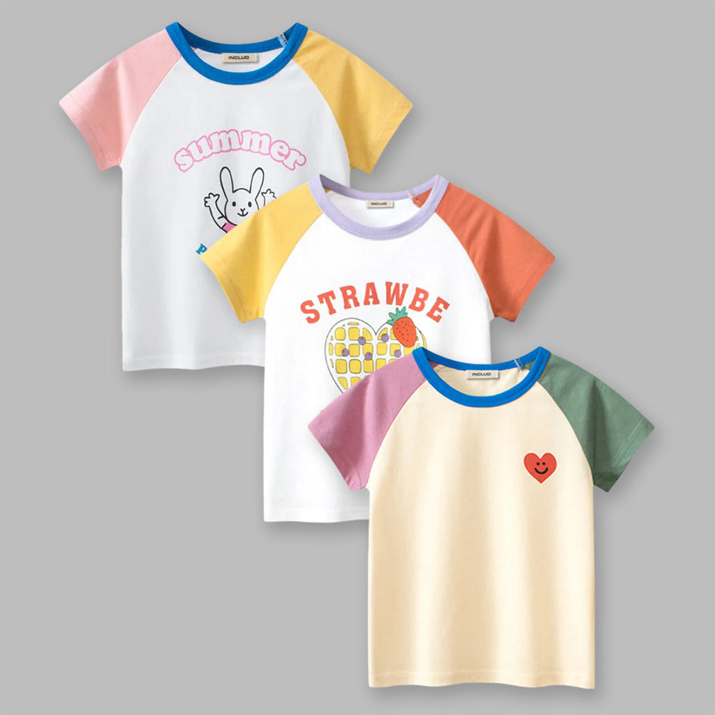 Girls Multicolored T-shirts Multipack Set (Set of 3)