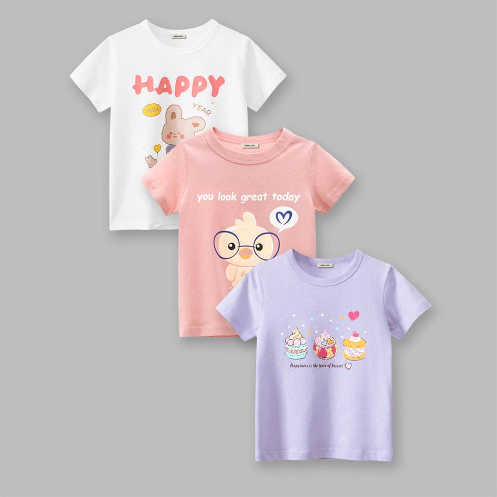 Girls Graphic Printed T-shirts Multipack Set (Set of 3)