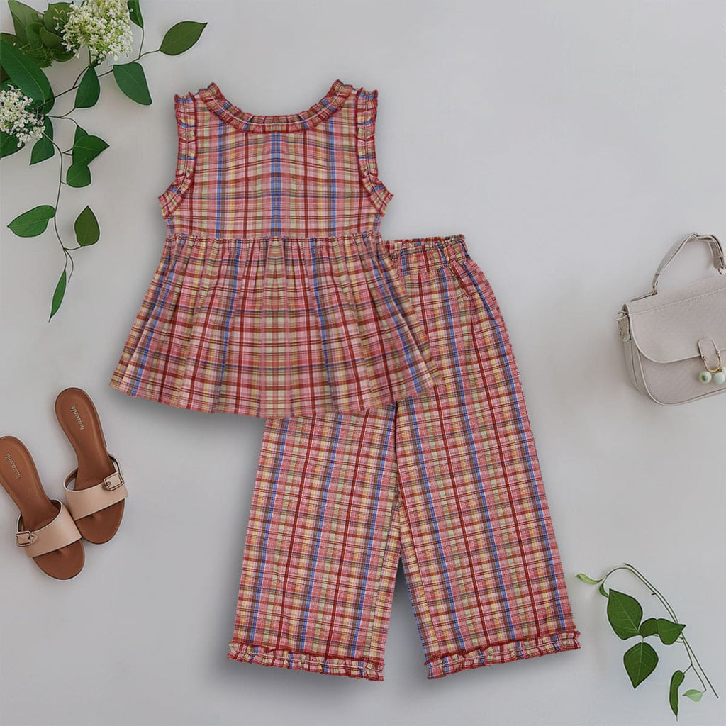 Girls Sleeveless Check Top With Check Pants 2 pc. Sets Red 1-2 Y 