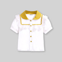 Girls Short Sleeve Peter Pan Collar Lace Top With Shorts Sets   