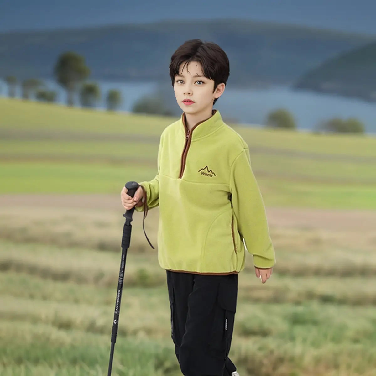 Boys Green Fleece Half Zipper Jacket Coats & Jackets