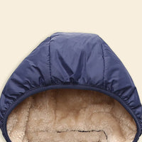 Boys Navy Blue Hooded Puffer Jacket With Sherpa Fleece Lining Coats & Jackets