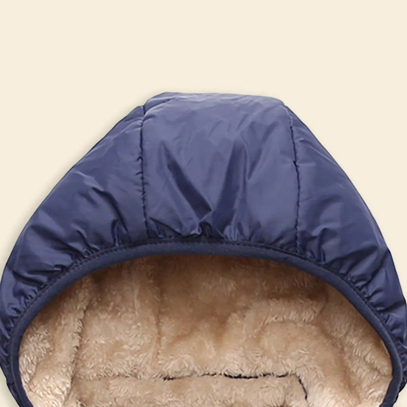 Boys Navy Blue Hooded Puffer Jacket With Sherpa Fleece Lining Coats & Jackets