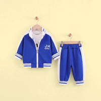 Boys Blue Typographic Printed Zipper Jacket With T-Shirt & Joggers Set Sets Blue 1-2 Y