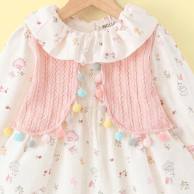 Girls Pink Peter Pan Collar Floral Print A-Line Dress Casual Dresses