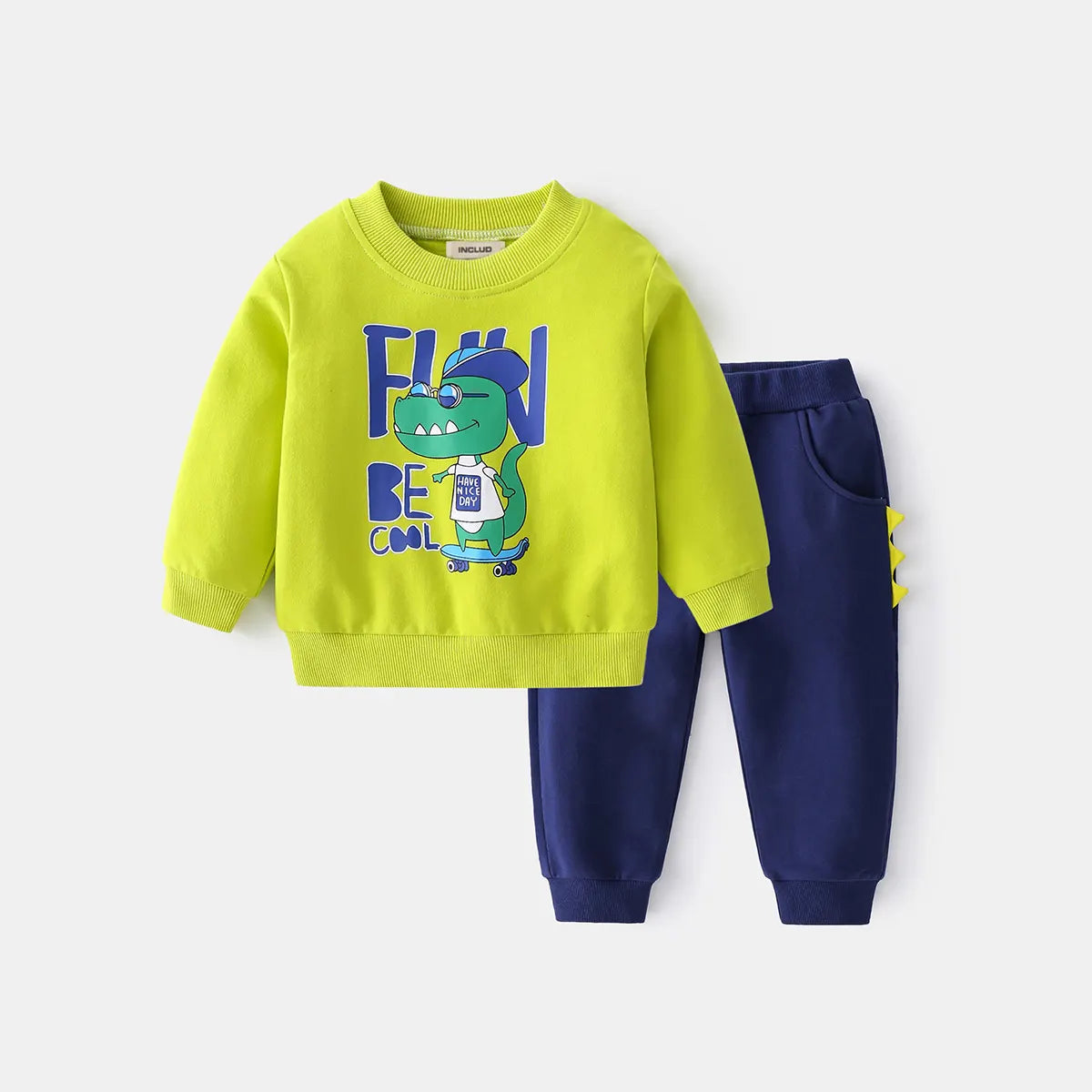 Boys Lime Green Graphics Printed Sweatshirt With Jogger Sets Sets