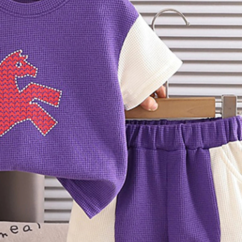 Boys Purple Horse Cartoon Print T-Shirt & Shorts Co-ord Sets Sets