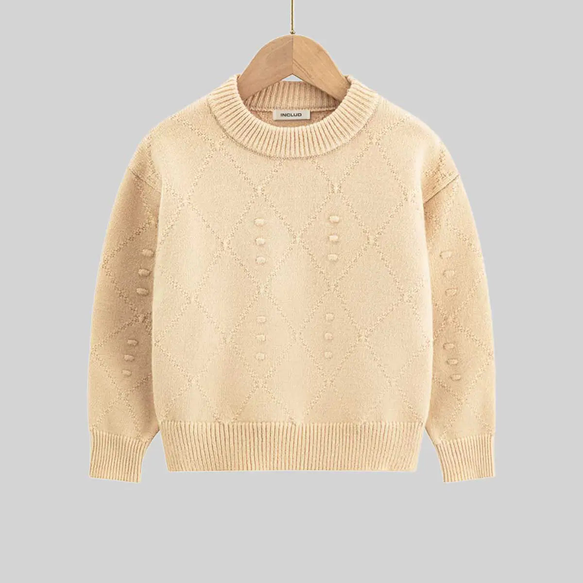 Boys Beige Self-Design Diamond Pattern Sweater Sweaters & Cardigans
