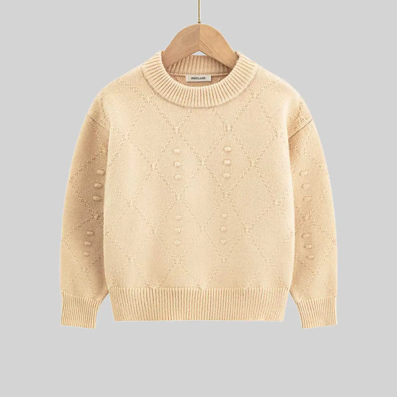 Boys Beige Self-Design Diamond Pattern Sweater Sweaters & Cardigans