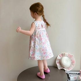 Girls Pink Floral Print Sleeveless A-Line Casual Dress Casual Dresses