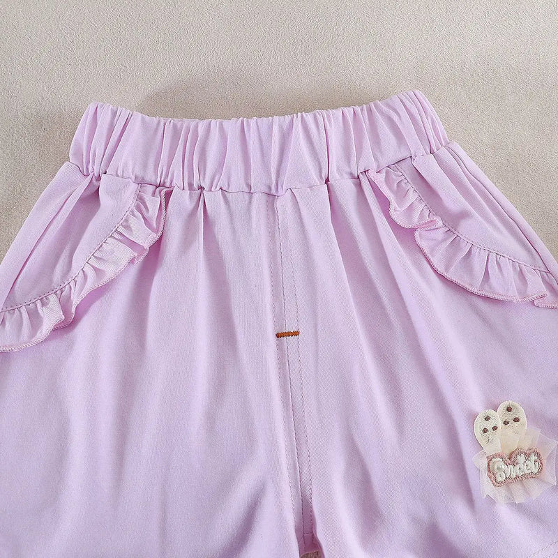 Girls Printed Raglan Sleeve Top with Lavender Shorts Sets 2 pc. Sets