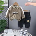 Boys Green Letters Printed Polo SweatShirt With Denim Pants Set Sets Green 1-2 Y