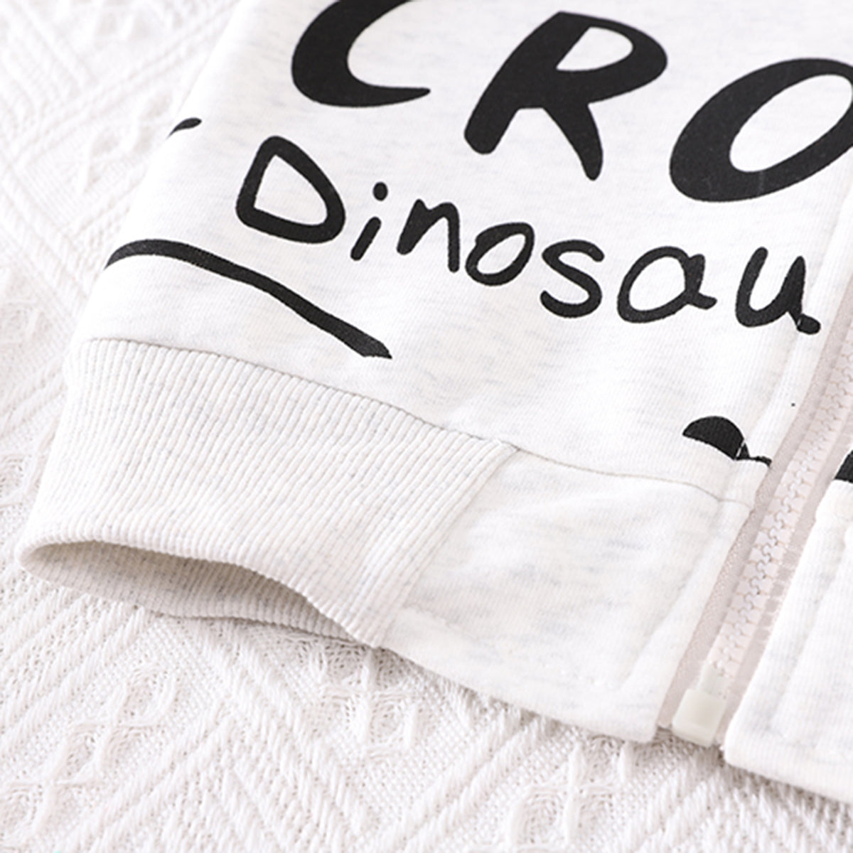 Boys White Dinosaur Printed Zipper Jacket with T-shirt & Joggers Set Sets