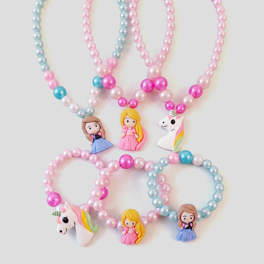 Pack Of 3 Girls Multicolour Princess Beaded Necklace & Bracelet Sets Necklace and Bracelet Multicolor Onesize