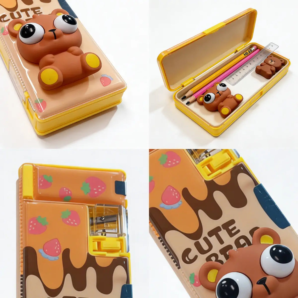 Plastic 3D Squishy Pop Eye Bunny Pencil Box for Kids, Cute School Stationery Box Trending Accessories