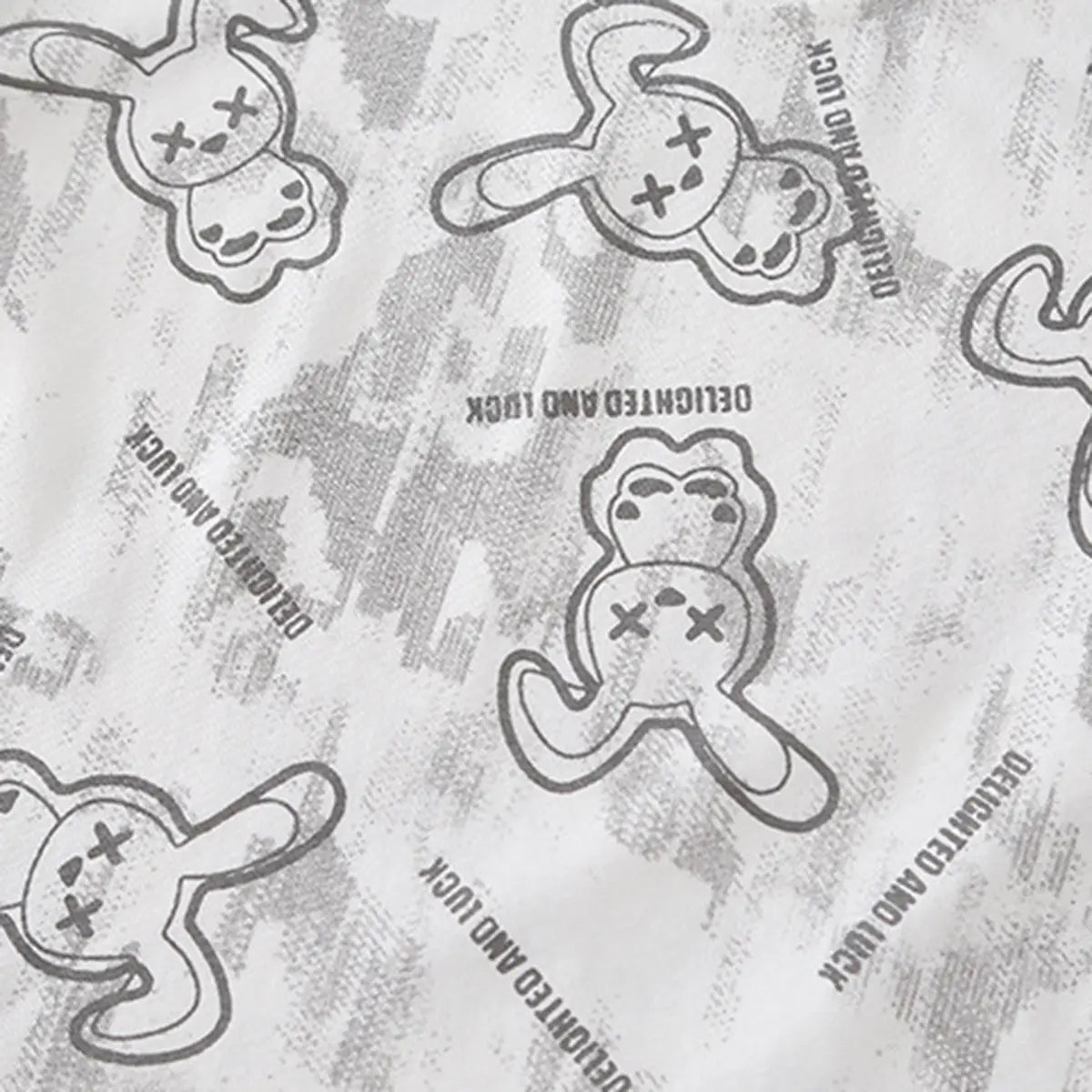 Boys Light Grey Bunny Printed Short Sleeve T-Shirt With Ripped Denim Shorts Sets 2 pc. Sets
