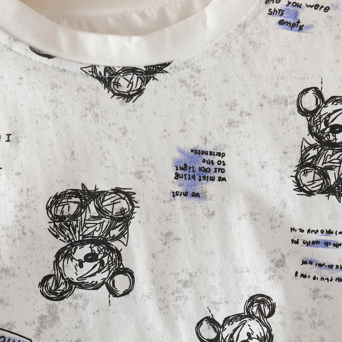 Boys White Bear Cartoon Print Short Sleeves T-Shirt With Shorts Set Sets