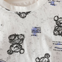 Boys White Bear Cartoon Print Short Sleeves T-Shirt With Shorts Set Sets