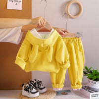 Girls Yellow Solid Rabbit Applique Hooded Sweatshirt With joggers Set 2 pc. Sets