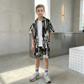 Boys Black Abstract Print Short Sleeves Shirt With Shorts Co-ord Sets Sets Black 5-6 Y