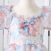Girls Multicolor Puff Sleeve Floral Print Fit & Flare Dress Casual Dresses