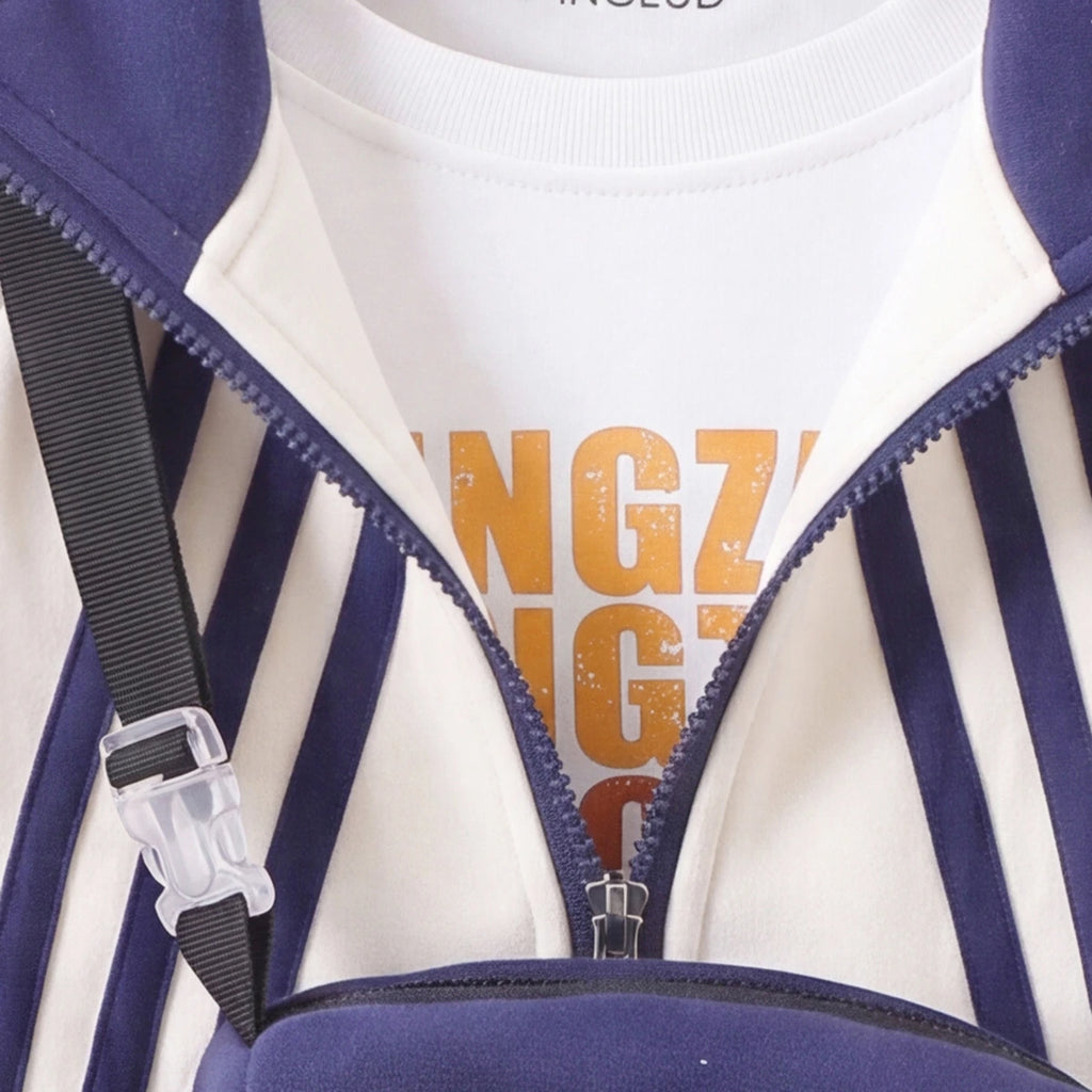 Boys Navy Blue Striped Jacket & Joggers With T-Shirt Sets 3 pc. Sets