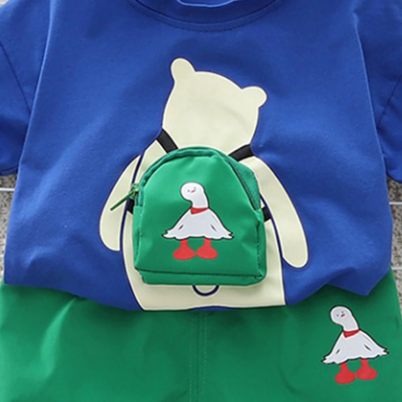 Boys Blue Bear Printed Short Sleeve T-Shirt With Shorts Sets 2 pc. Sets