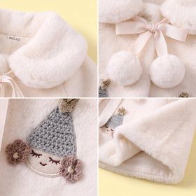 Girls White Applique Faux Fur Jacket Coats & Jackets