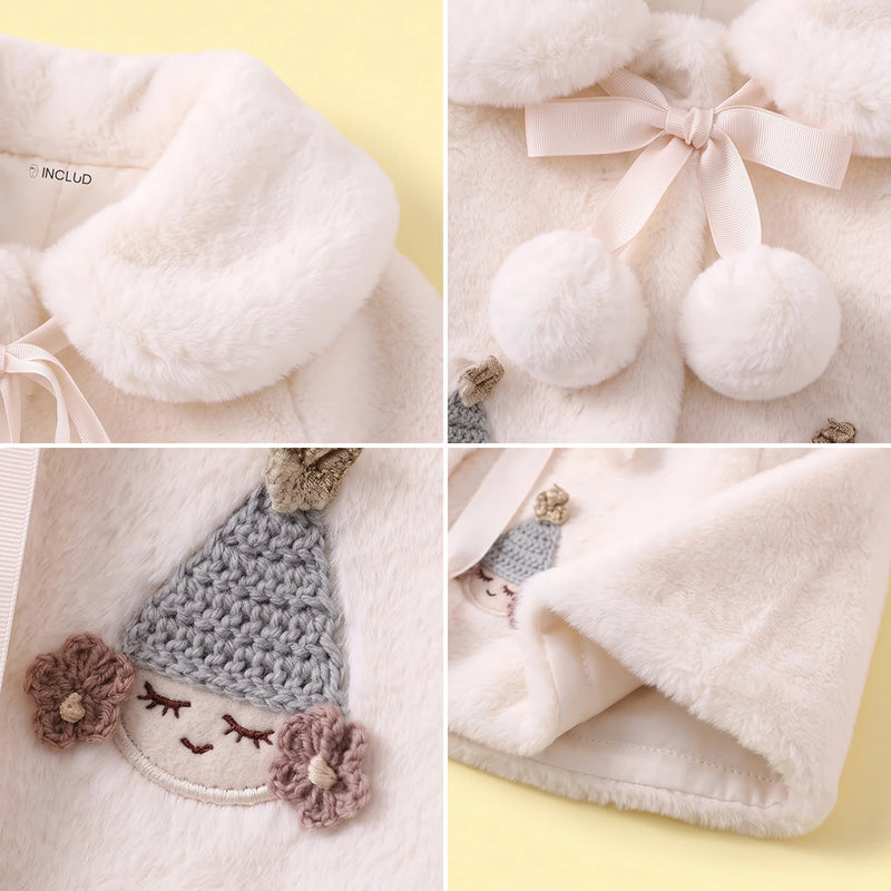 Girls White Applique Faux Fur Jacket Coats & Jackets