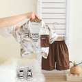 Boys Brown Abstract Printed Short Sleeves Shirt With T-Shirt And Cargo Shorts Set Sets Brown 1-2 Y