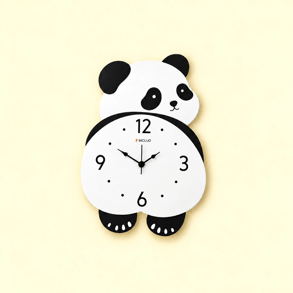 Panda Pendulum Wall Clock for Kids Room - Black & White Trending Accessories White Onesize