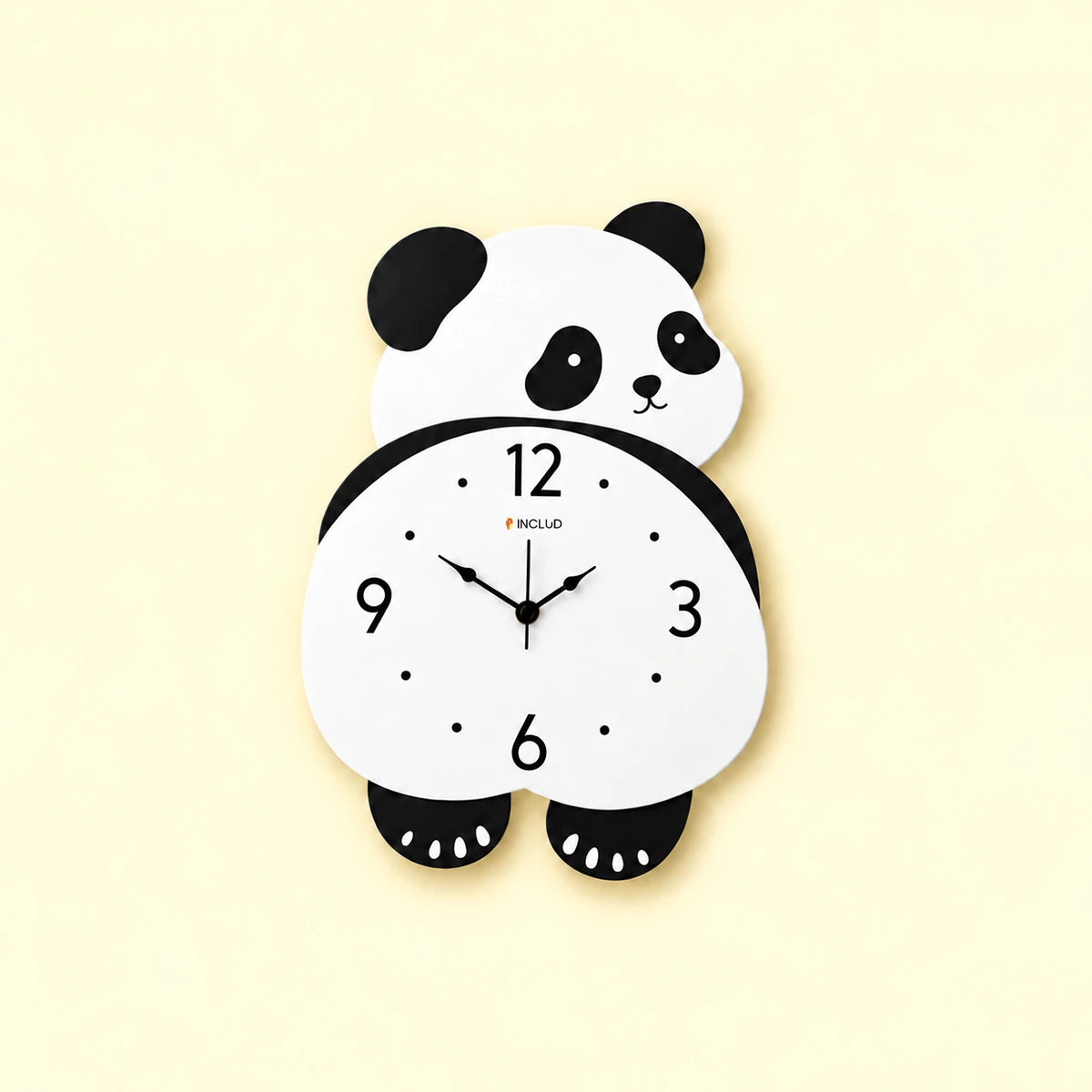 Panda Pendulum Wall Clock for Kids Room - Black & White Trending Accessories White Onesize