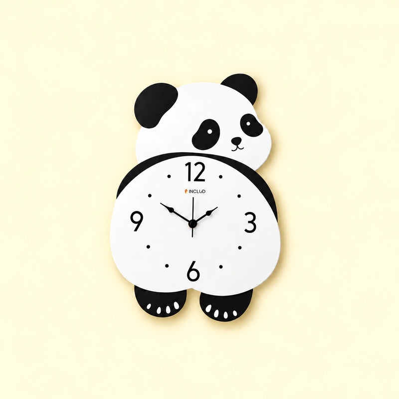 Panda Pendulum Wall Clock for Kids Room - Black & White Trending Accessories White Onesize