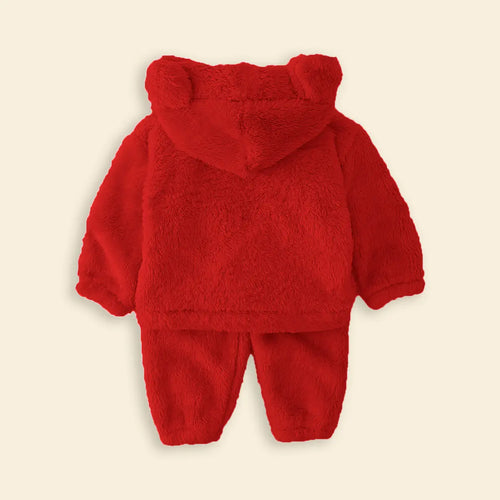 Boys Red Fleece Bear Themed Hoodie With Jogger Sets Sets