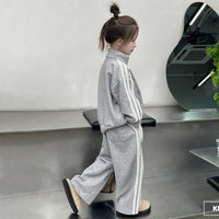 Girls Grey Solid Half Zipper Sweatshirt With Pants Winter Co-ord Set 2 pc. Sets