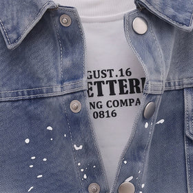 Boys Blue Splatter Print Denim Jacket & Pants With T-Shirt Sets 3 pc. Sets