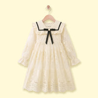 Girls Cream Floral Lace Long Sleeve A-Line Dress Casual Dresses Cream 3-4 Y