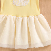 Girls Yellow Textured Kitty Applique Sleeveless Dress Casual Dresses