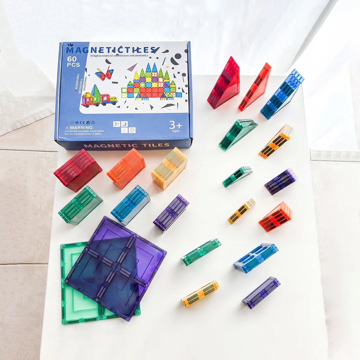 Multicolor 60-Piece Magnetic Building Tiles Set Trending Accessories Multicolor Onesize
