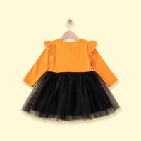 Girls Orange Skeleton Print Fit & Flare Dress Casual Dresses