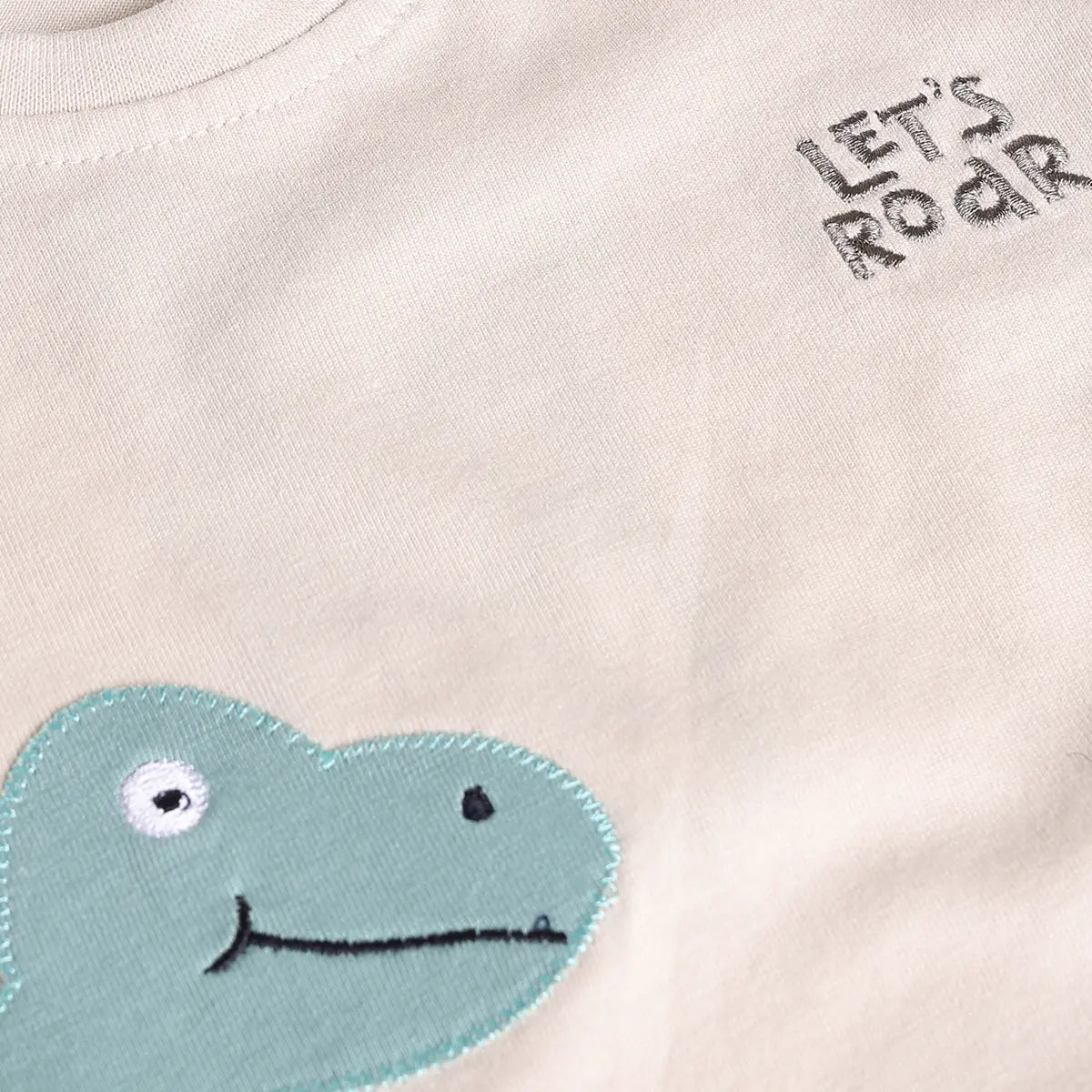 Boys Beige Dinosaur Applique Short Sleeve T-Shirt With Elasticated Shorts Sets 2 pc. Sets