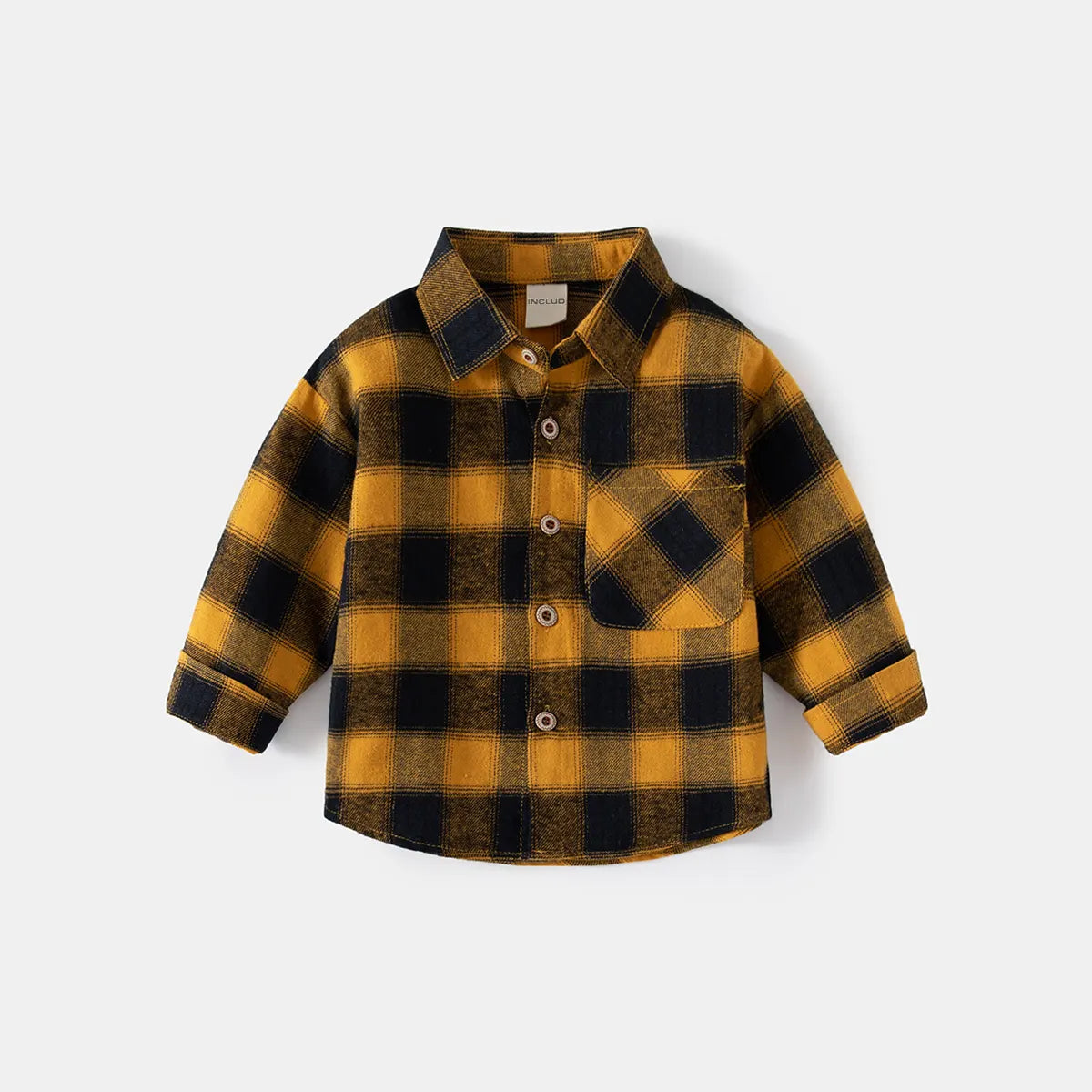 Boys Yellow Checked Flannel Long Sleeves Shirts Shirts
