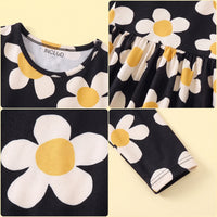 Girls Black Floral Print Long Sleeve Fit & Flare Dress Casual Dresses