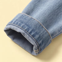 Girls Light Blue Floral Embroidered Denim Jacket Coats & Jackets