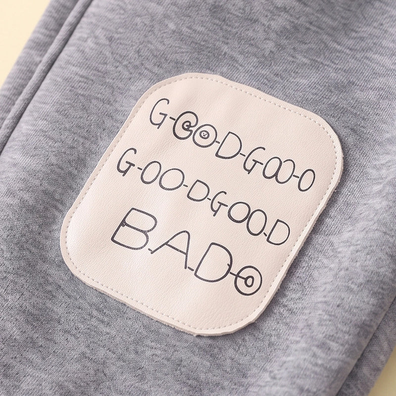 Boys Grey Bear Applique Jogger Joggers