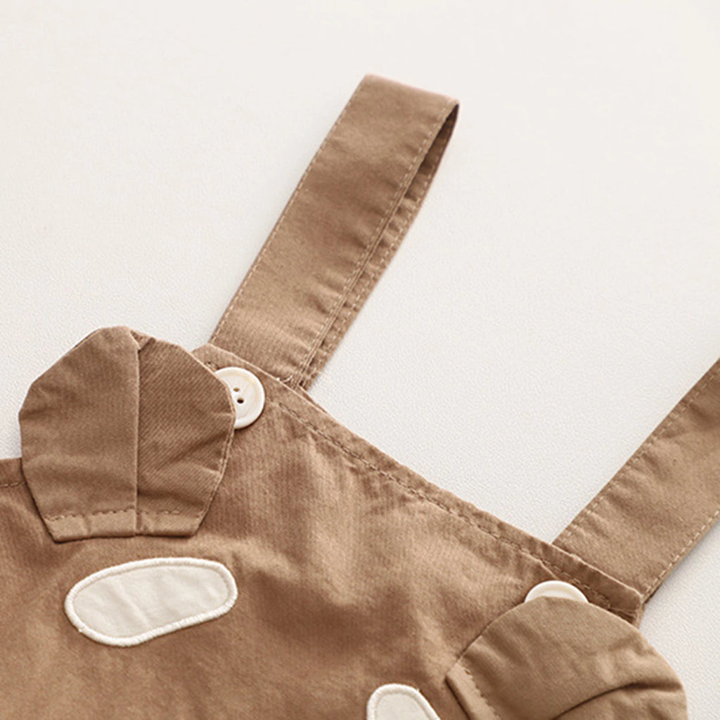 Boys Brown Bear Printed Round Neck T-Shirt With 3D Teddy Bear Applique Dungaree Sets 2 pc. Sets