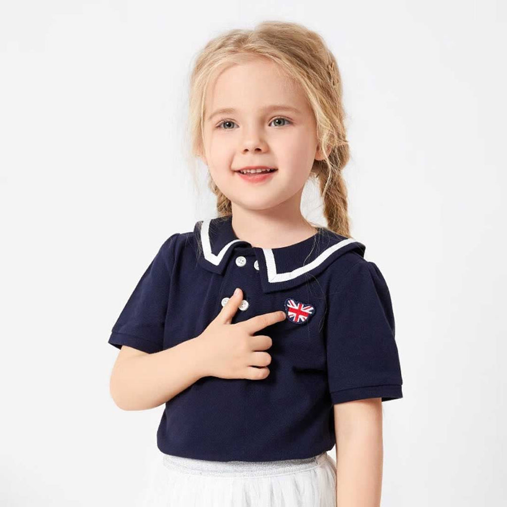 Girls Short Sleeve Polo T-Shirt With Embroidery Badge