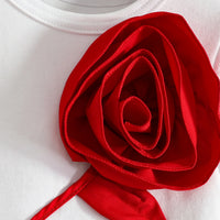Girls White 3D Rose Applique T-Shirt With Skort Sets Sets